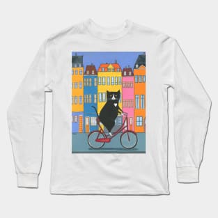 Tuxedo Cat Copenhagen Bicycle Ride Long Sleeve T-Shirt